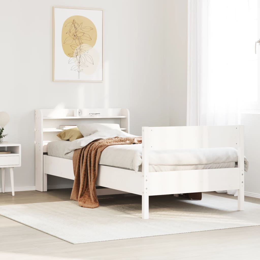 Letto senza Materasso Bianco 75x190 in Legno Massello di Pino - homemem39