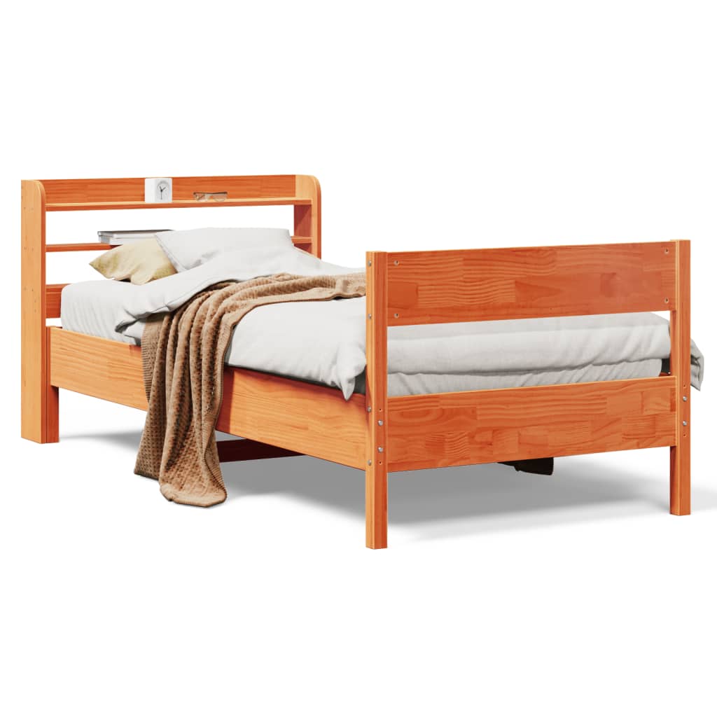 Letto senza Materasso Marrone Cera 75x190 cm in Legno di Pino | homemem39