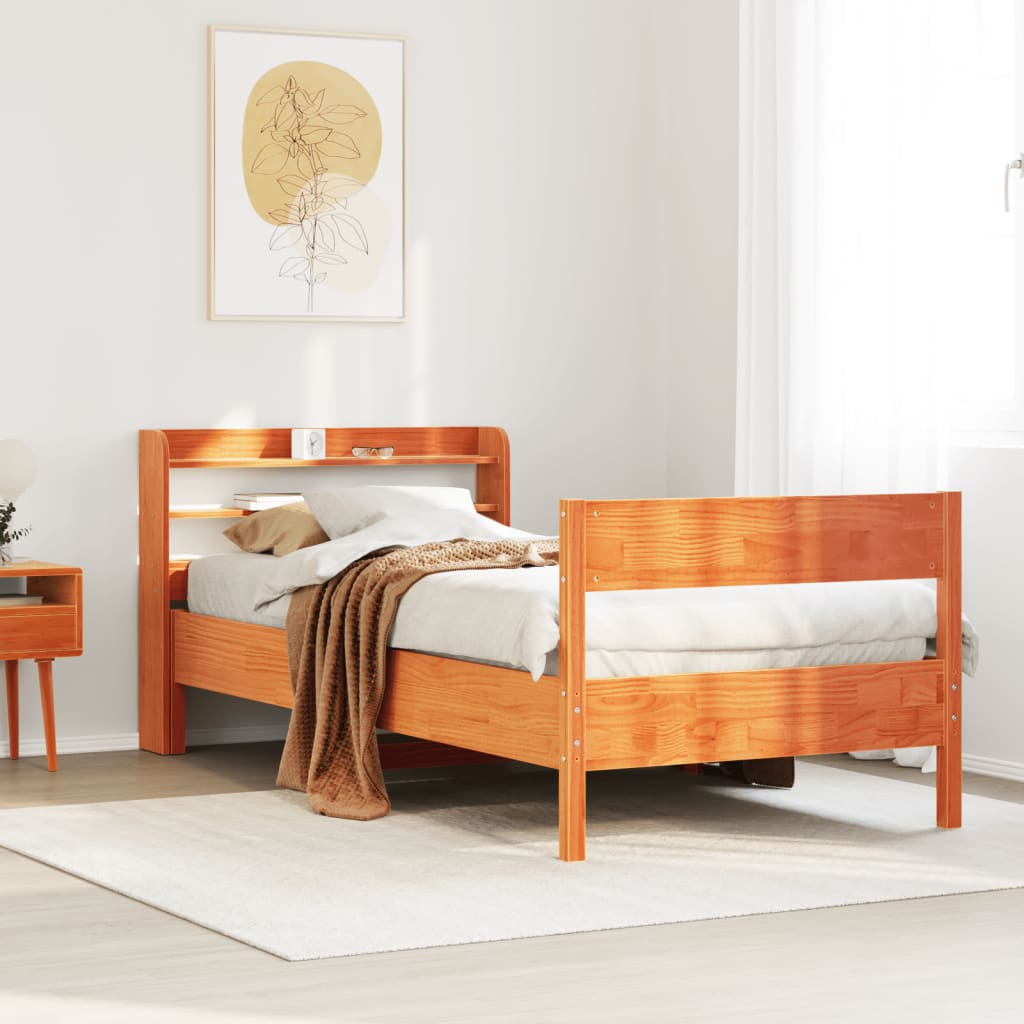 Letto senza Materasso Marrone Cera 75x190 cm in Legno di Pino | homemem39