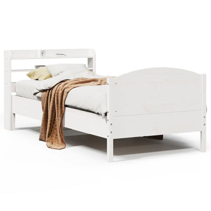 Letto senza Materasso Bianco 75x190 in Legno Massello di Pino - homemem39