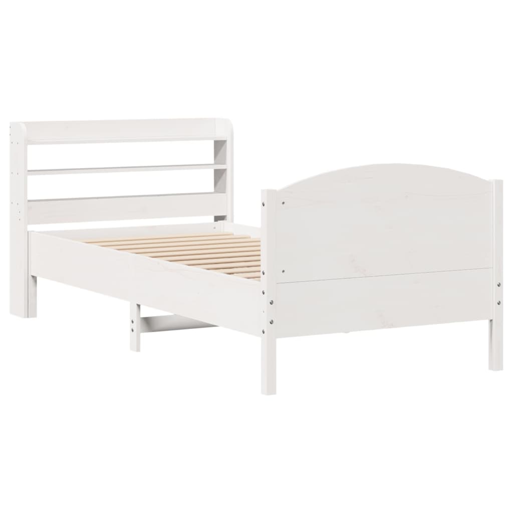 Letto senza Materasso Bianco 75x190 in Legno Massello di Pino - homemem39