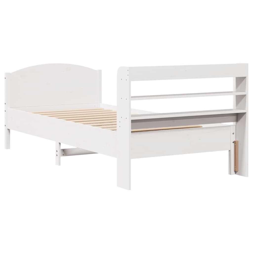 Letto senza Materasso Bianco 75x190 in Legno Massello di Pino - homemem39