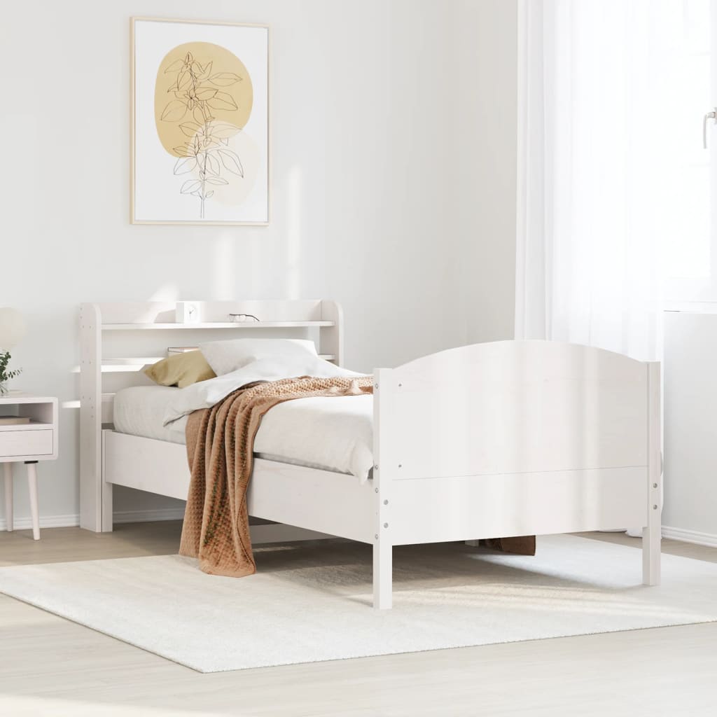 Letto senza Materasso Bianco 75x190 in Legno Massello di Pino - homemem39