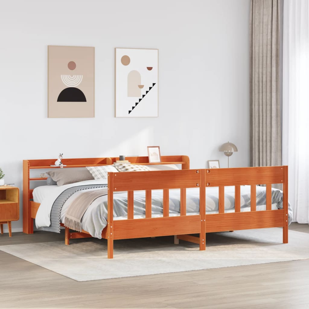 Letto senza Materasso Marrone Cera 200x200 cm in Legno di Pino | homemem39
