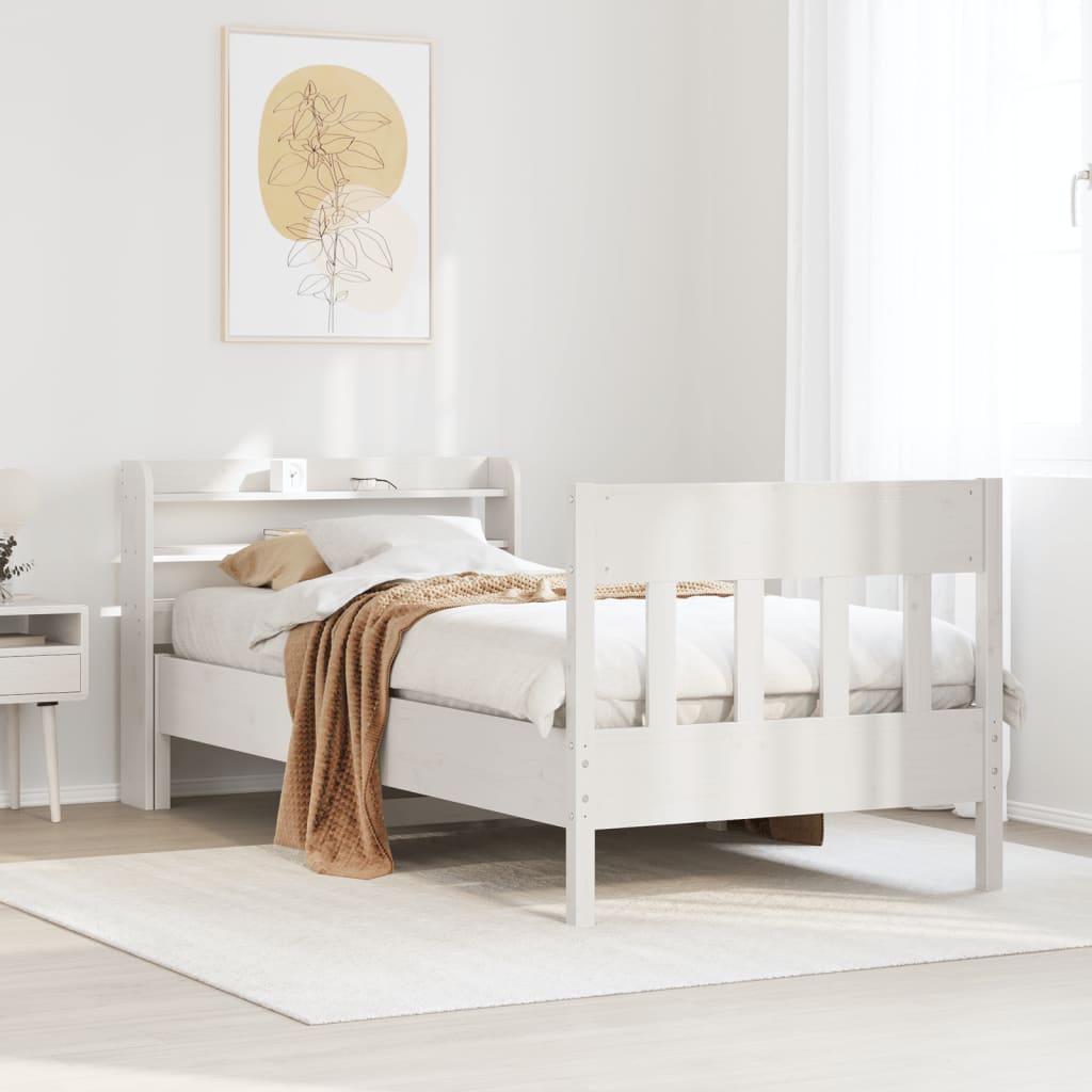 Letto senza Materasso Bianco 90x190 cm in Legno Massello Pino - homemem39