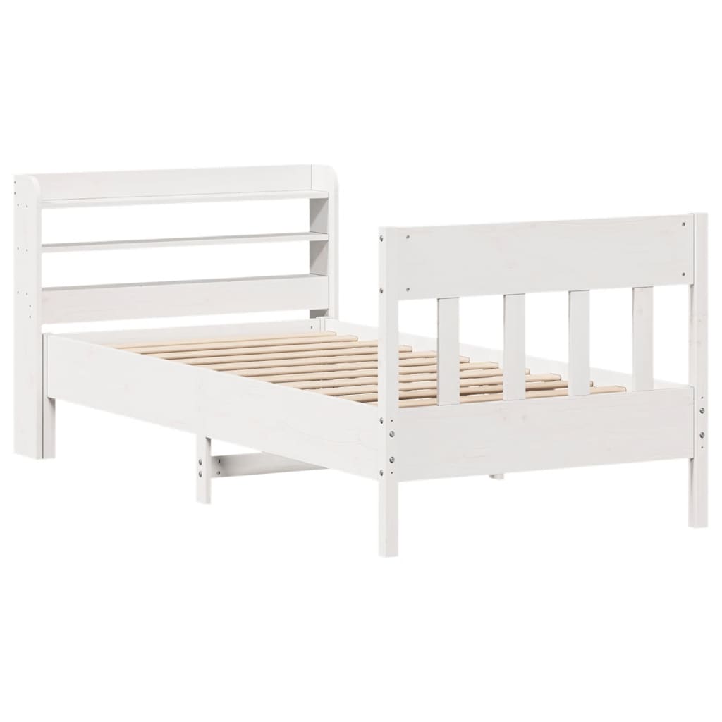 Letto senza Materasso Bianco 75x190 in Legno Massello di Pino - homemem39