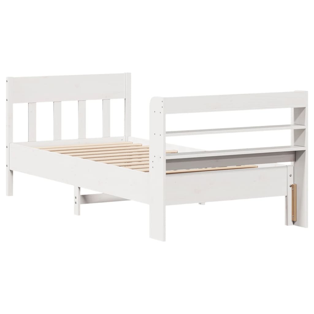 Letto senza Materasso Bianco 75x190 in Legno Massello di Pino - homemem39