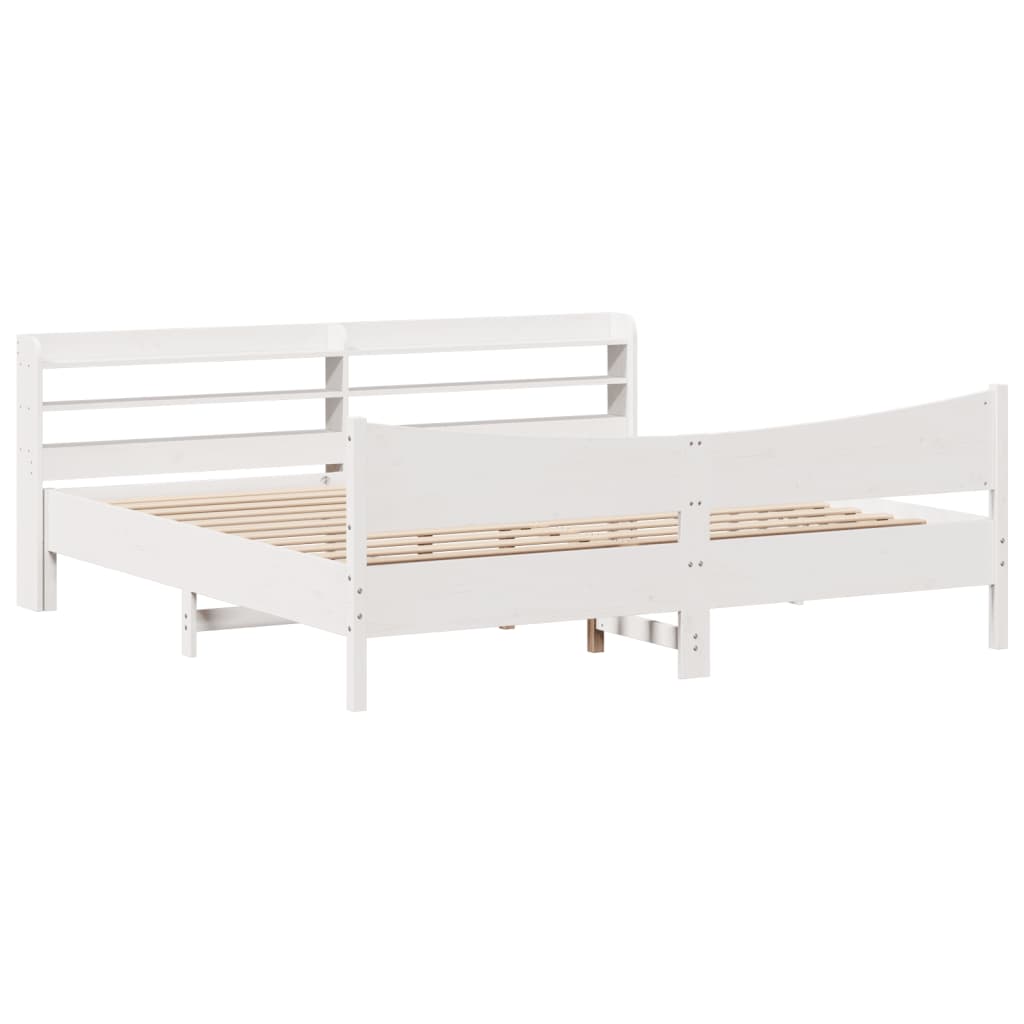 Giroletto con Testiera Bianco 200x200 cm Legno Massello di Pino | homemem39