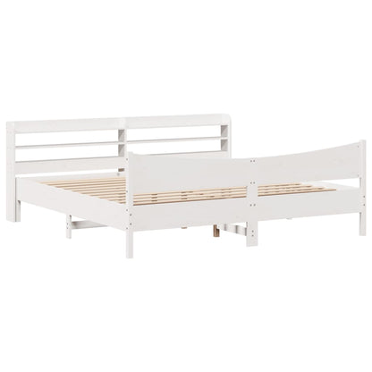 Giroletto con Testiera Bianco 200x200 cm Legno Massello di Pino | homemem39