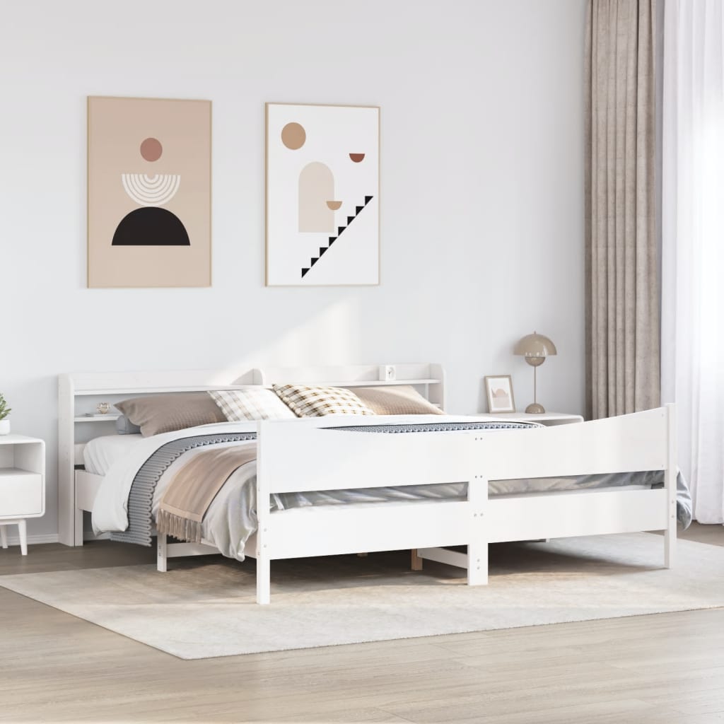 Giroletto con Testiera Bianco 200x200 cm Legno Massello di Pino | homemem39