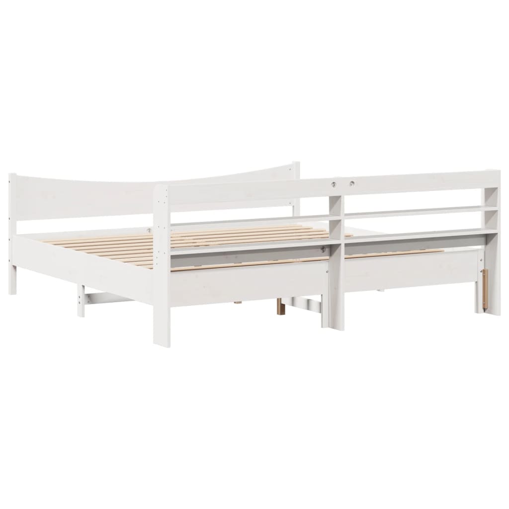 Giroletto con Testiera Bianco 200x200 cm Legno Massello di Pino | homemem39