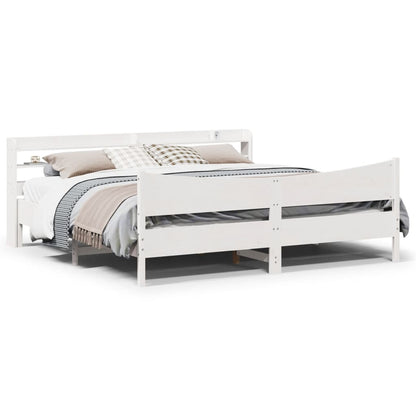 Giroletto con Testiera Bianco 200x200 cm Legno Massello di Pino | homemem39