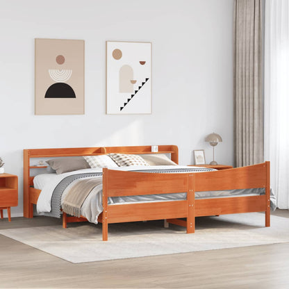 Giroletto con Testiera Marrone Cera 200x200 cm Massello Pino | homemem39