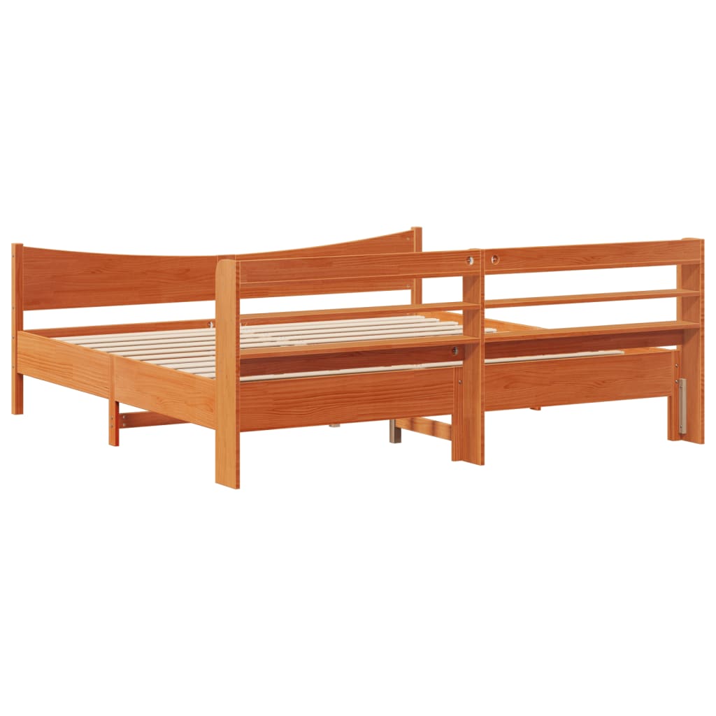 Giroletto con Testiera Marrone Cera 200x200 cm Massello Pino | homemem39