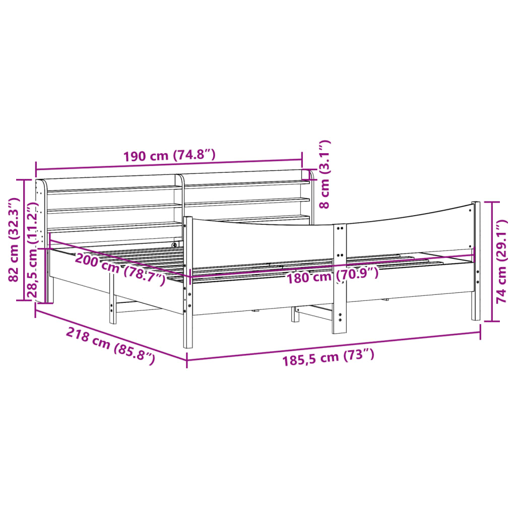 Giroletto con Testiera Marrone Cera 180x200 cm Massello Pino | homemem39