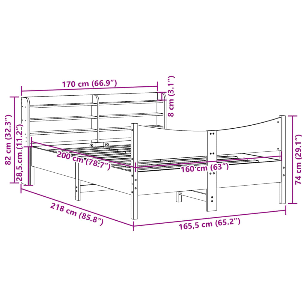 Giroletto con Testiera Bianco 160x200 cm Legno Massello di Pino | homemem39
