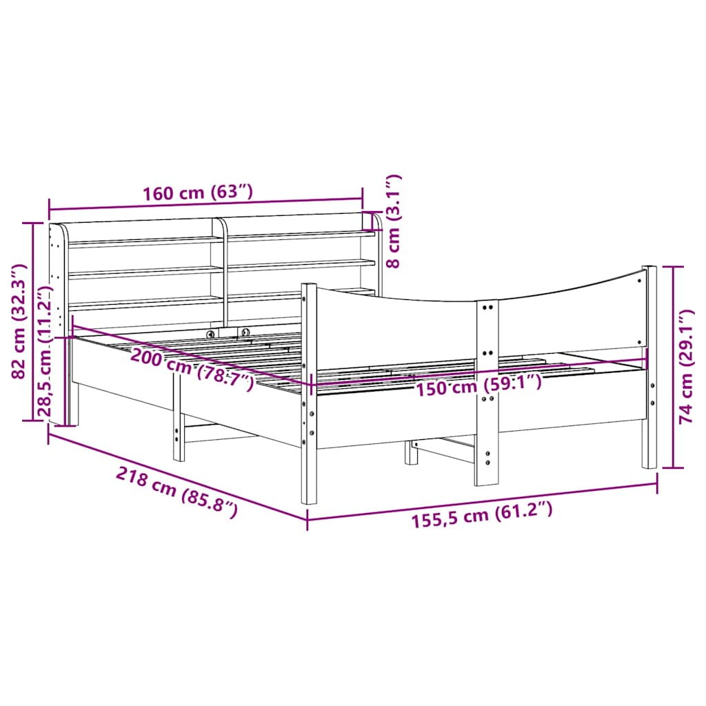 Giroletto con Testiera Bianco 150x200 cm Legno Massello di Pino | homemem39