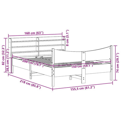 Giroletto con Testiera Bianco 150x200 cm Legno Massello di Pino | homemem39