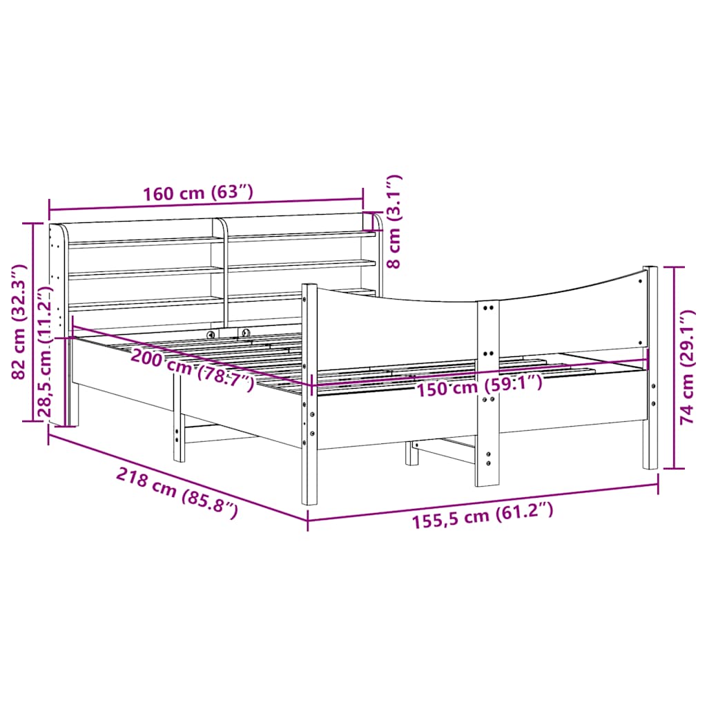 Giroletto con Testiera Marrone Cera 150x200 cm Massello Pino | homemem39