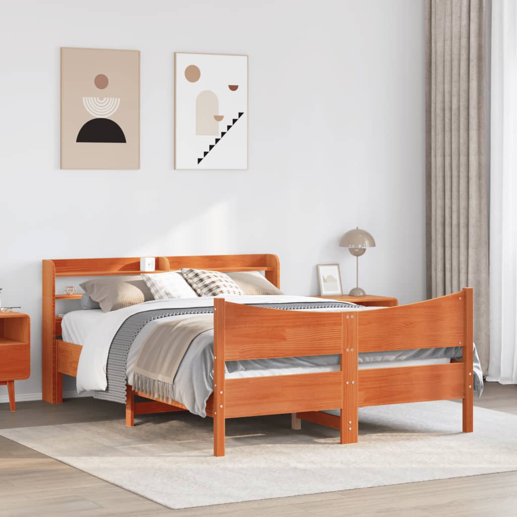 Giroletto con Testiera Marrone Cera 120x200 cm Massello Pino | homemem39