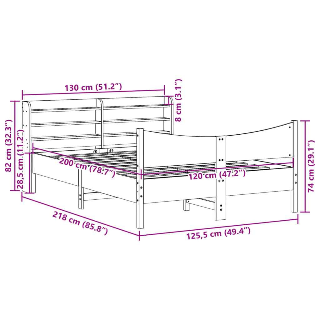 Giroletto con Testiera Marrone Cera 120x200 cm Massello Pino | homemem39