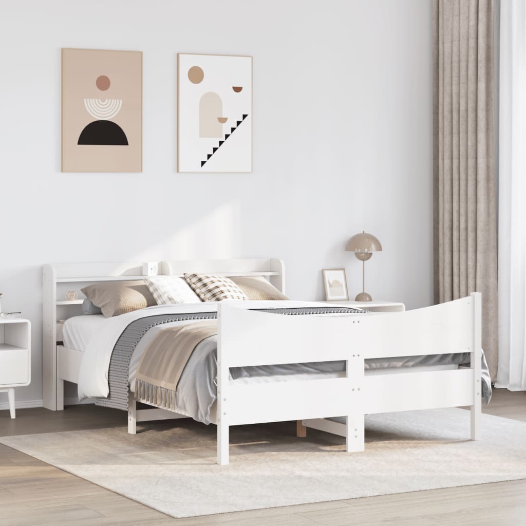 Giroletto con Testiera Bianco 135x190 cm Legno Massello di Pino | homemem39