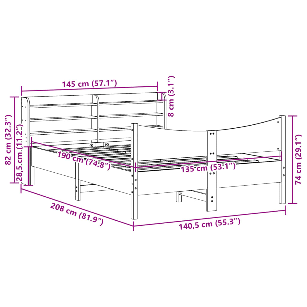 Giroletto con Testiera Bianco 135x190 cm Legno Massello di Pino | homemem39