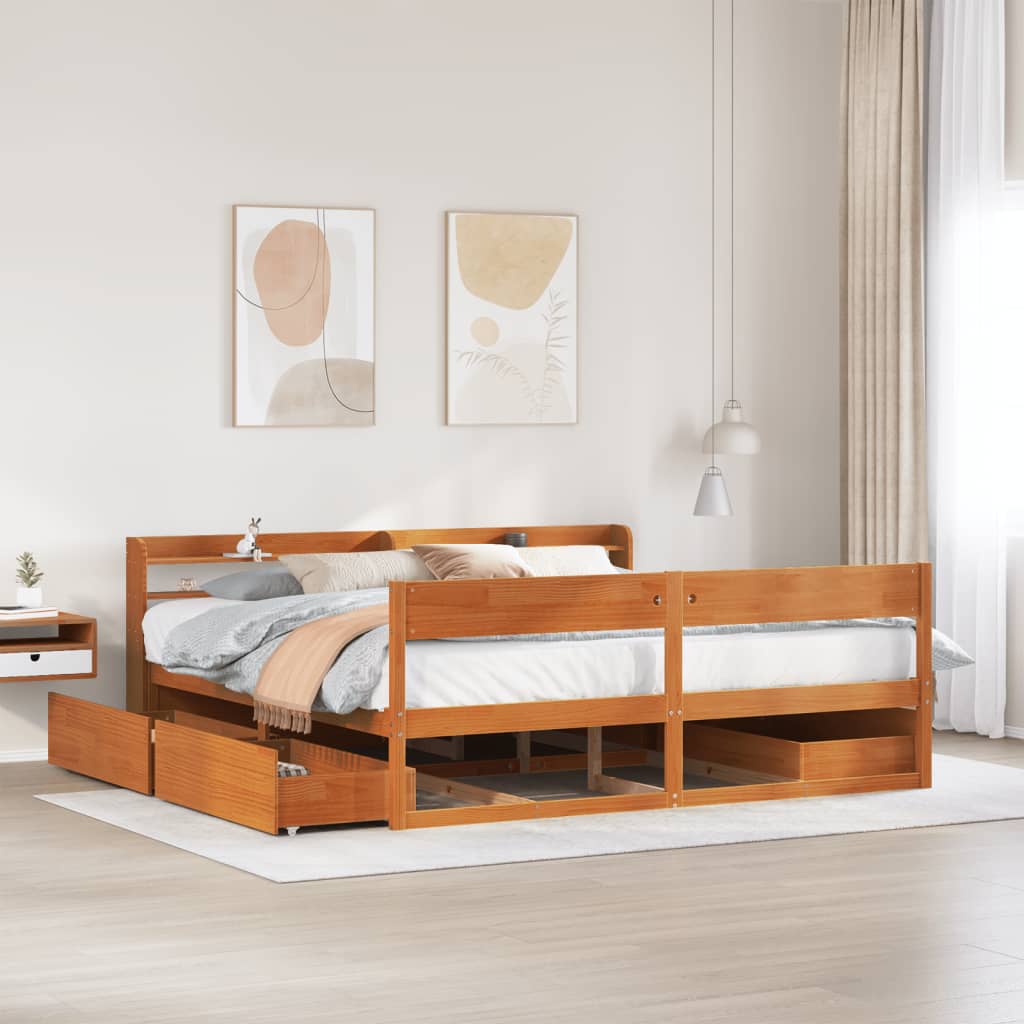 Letto senza Materasso Marrone Cera 200x200 cm in Legno di Pino