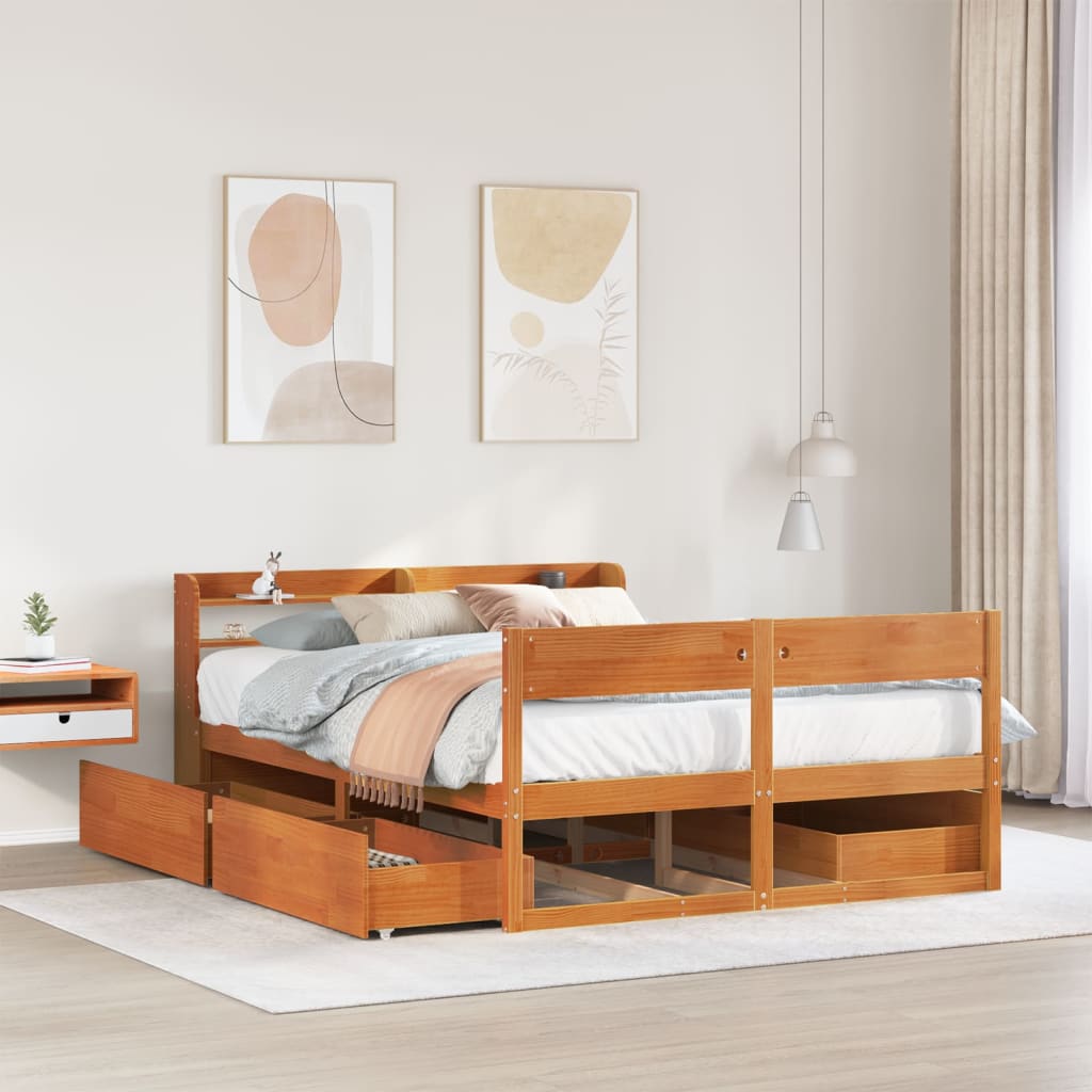 Letto senza Materasso Marrone Cera 160x200 cm in Legno di Pino - homemem39