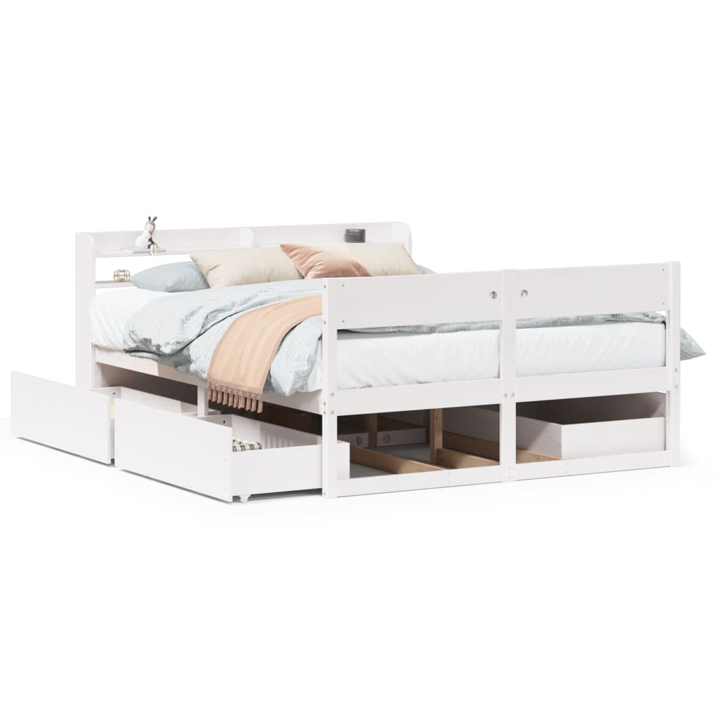 Letto senza Materasso Bianco 140x190 cm Legno Massello di Pino - homemem39