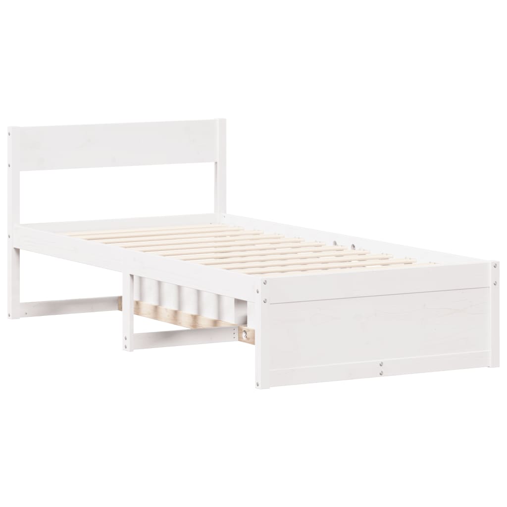 Letto senza Materasso Bianco 75x190 in Legno Massello di Pino