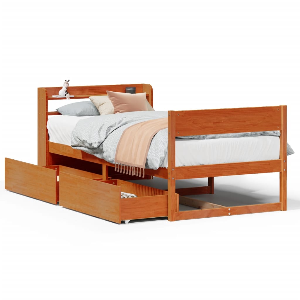 Letto senza Materasso Marrone Cera 75x190 cm in Legno di Pino