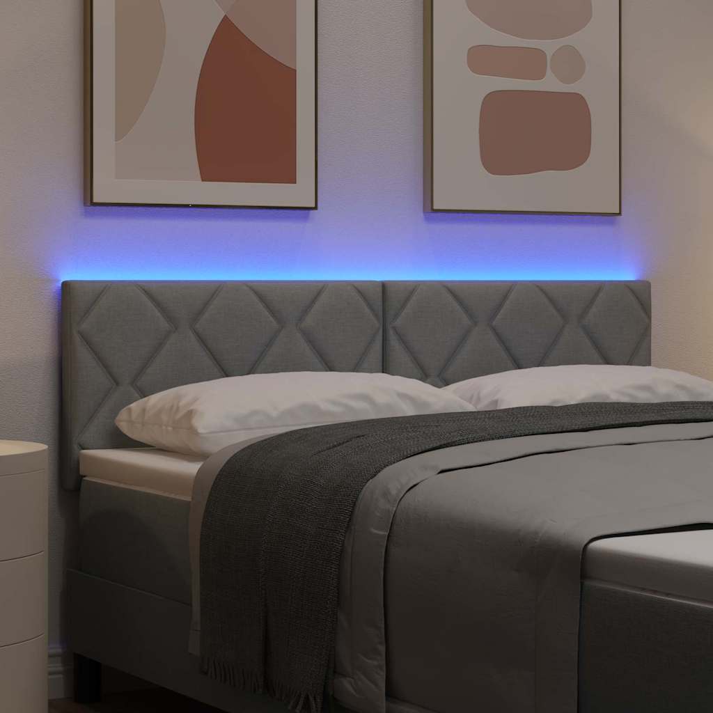 Testiera con luci a strisce a LED Grigio chiaro 144 cm Tessuto