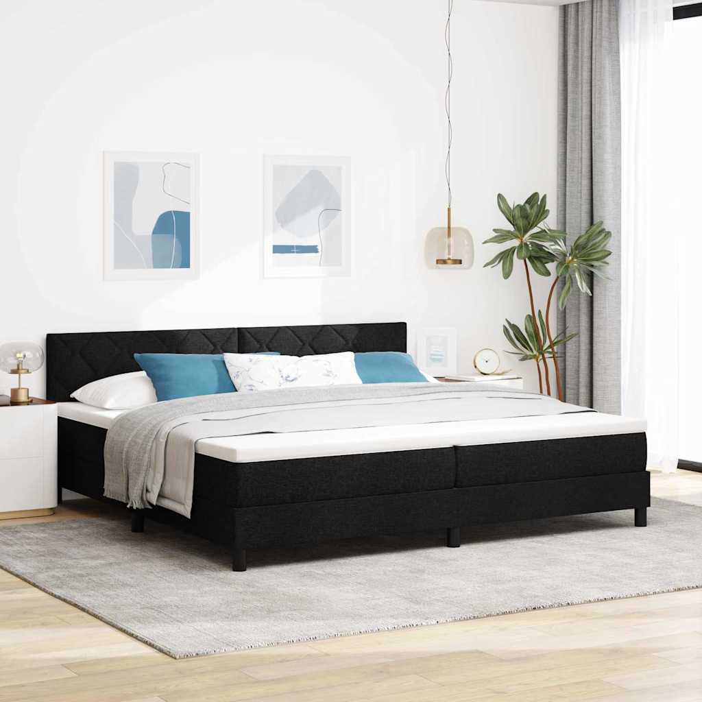 Letto a molle con testiera Nero 200 x 200 cm Tessuto