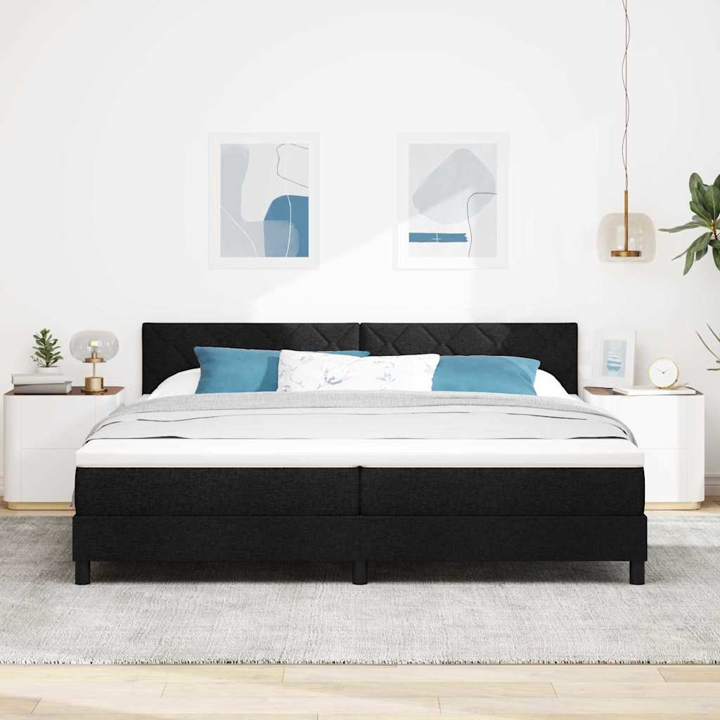 Letto a molle con testiera Nero 200 x 200 cm Tessuto