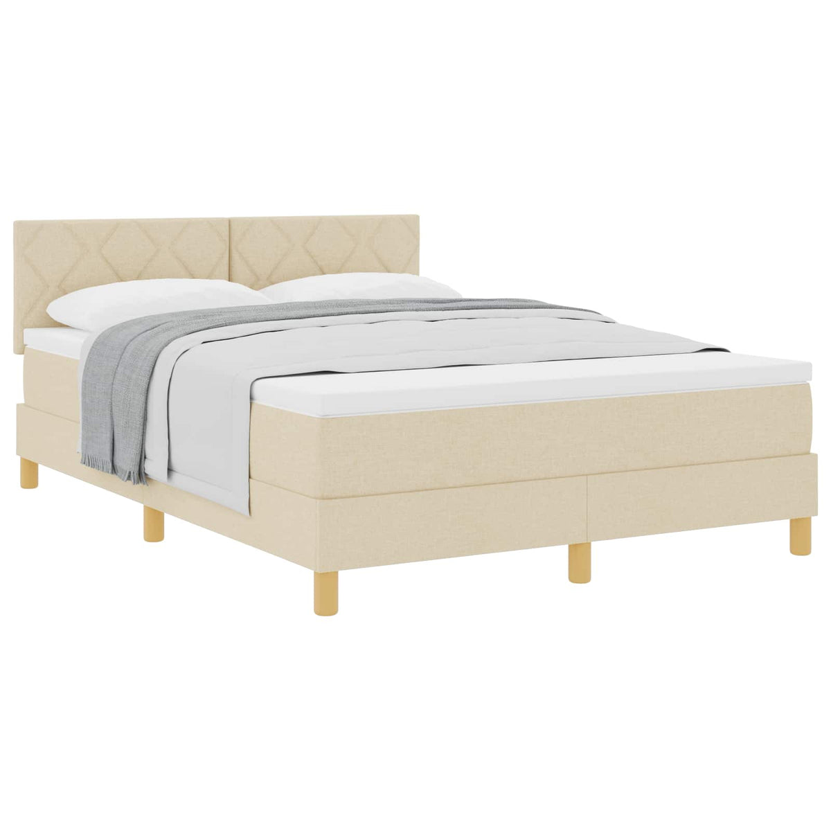 Letto a molle con cuscino Crema 140 x 200 cm Tessuto
