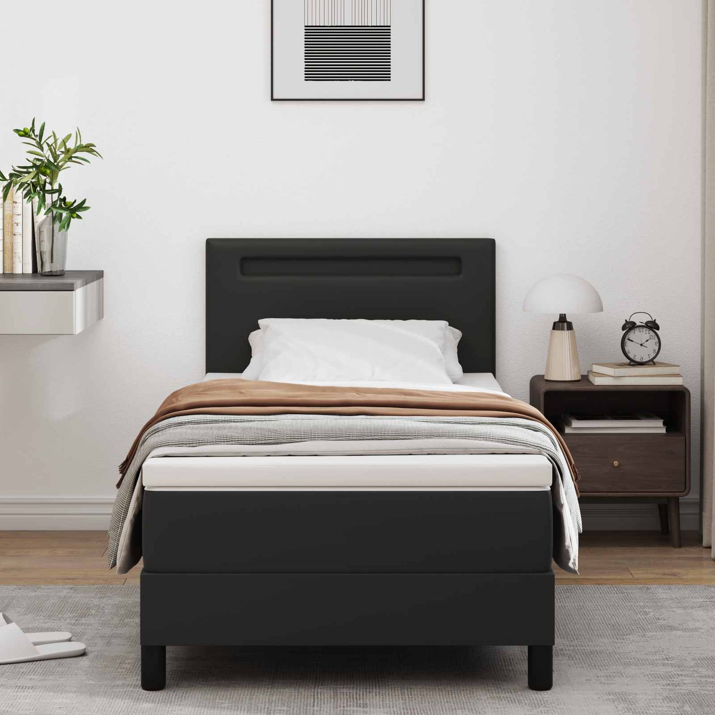 Letto a molle con strisce LED Nero 90 x 190 cm Pelle sintetica | homemem39