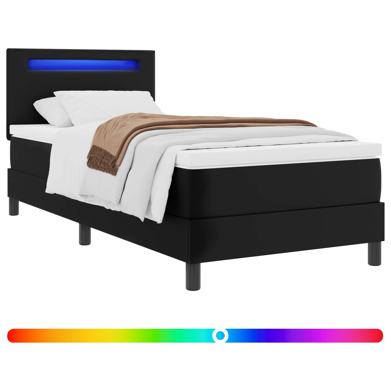 Letto a molle con strisce LED Nero 90 x 190 cm Pelle sintetica | homemem39