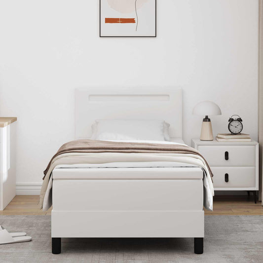 Letto a molle con materasso Bianco 90 x 190 cm Pelle sintetica