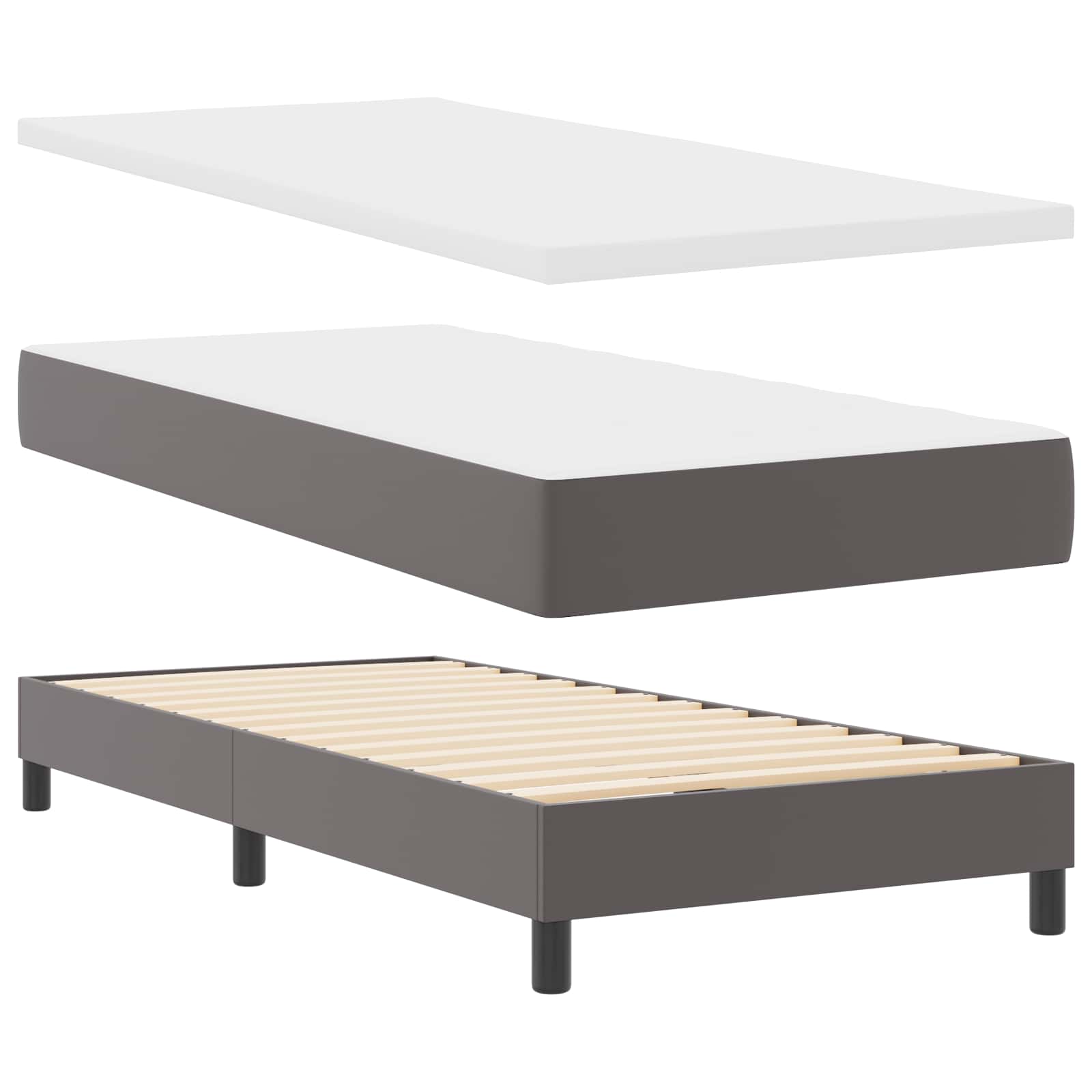 Letto a molle con materasso Grigio 90 x 190 cm Pelle sintetica | homemem39