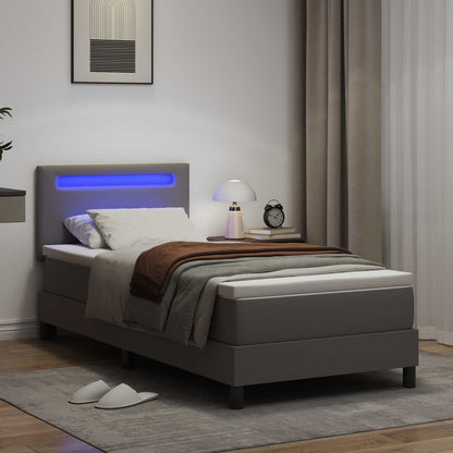 Letto a molle con materasso Grigio 90 x 200 cm Pelle sintetica | homemem39