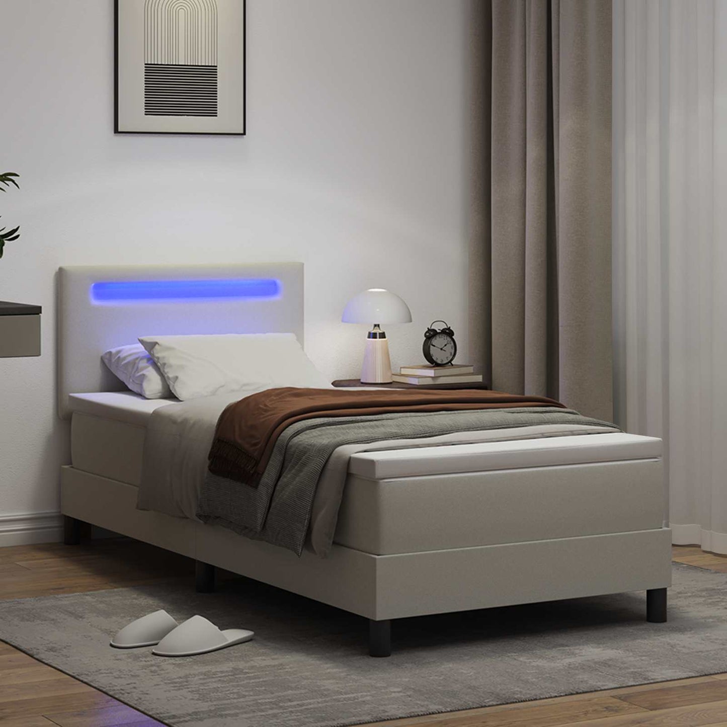 Letto a molle con materasso Bianco 100 x 200 cm Pelle sintetica | homemem39