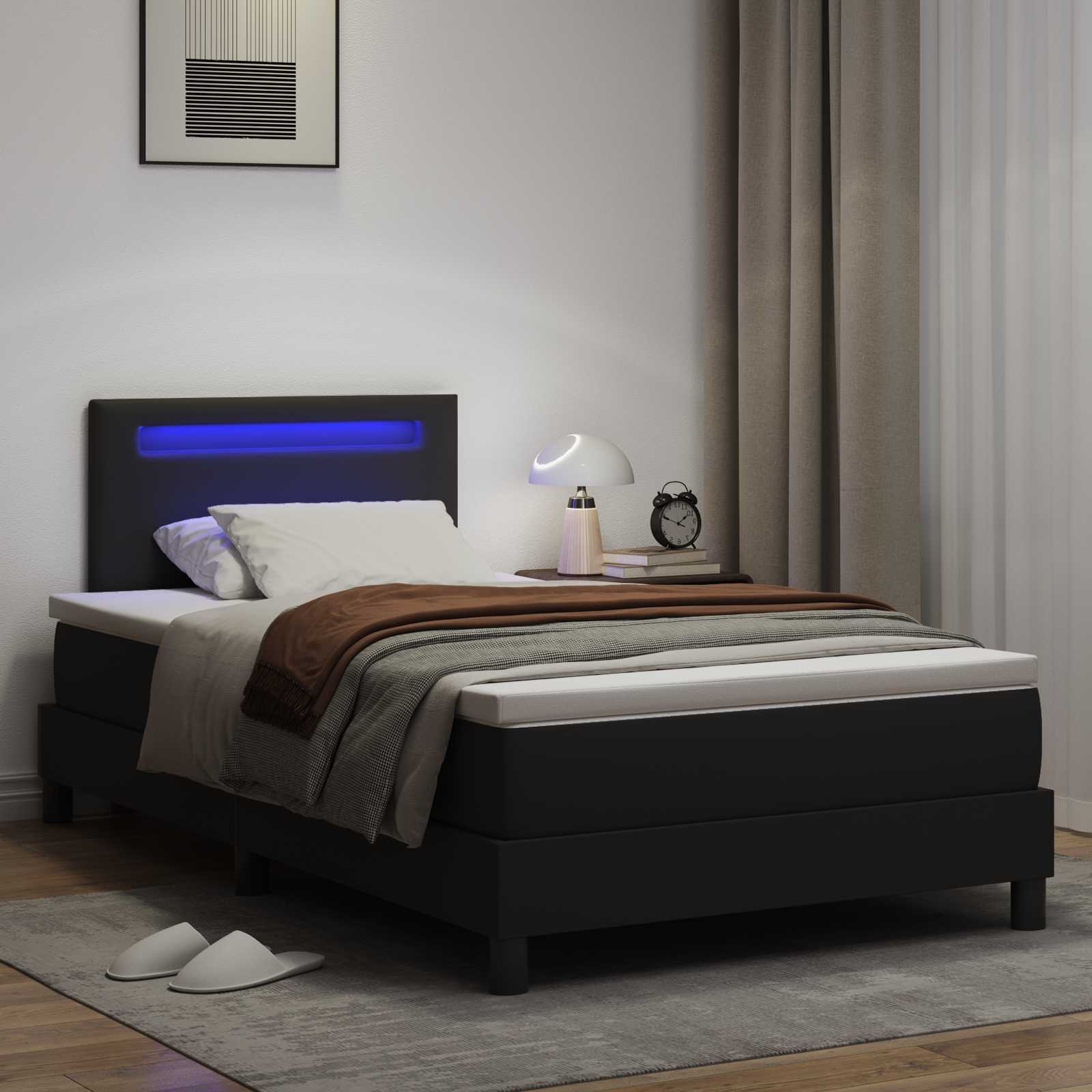 Letto a molle con materasso Nero 120 x 200 cm Pelle sintetica | homemem39