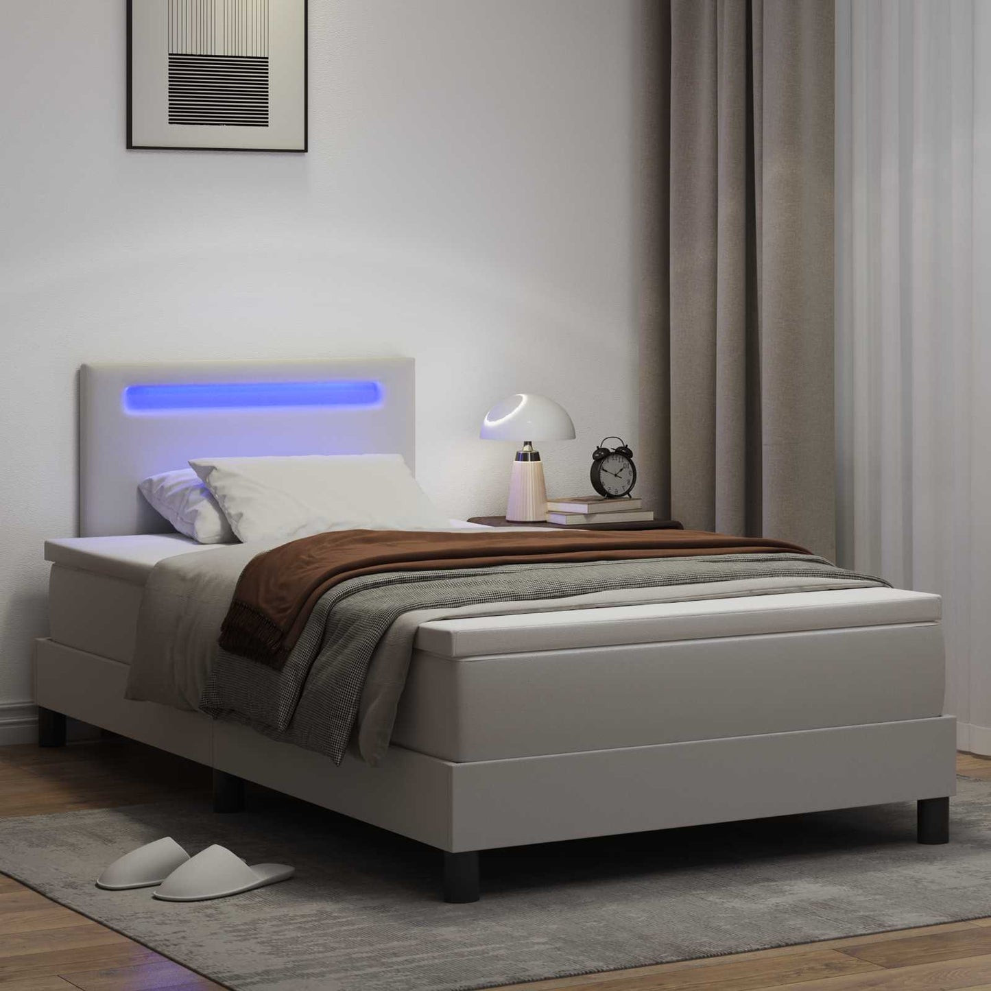 Letto a molle con materasso Bianco 120 x 200 cm Pelle sintetica | homemem39