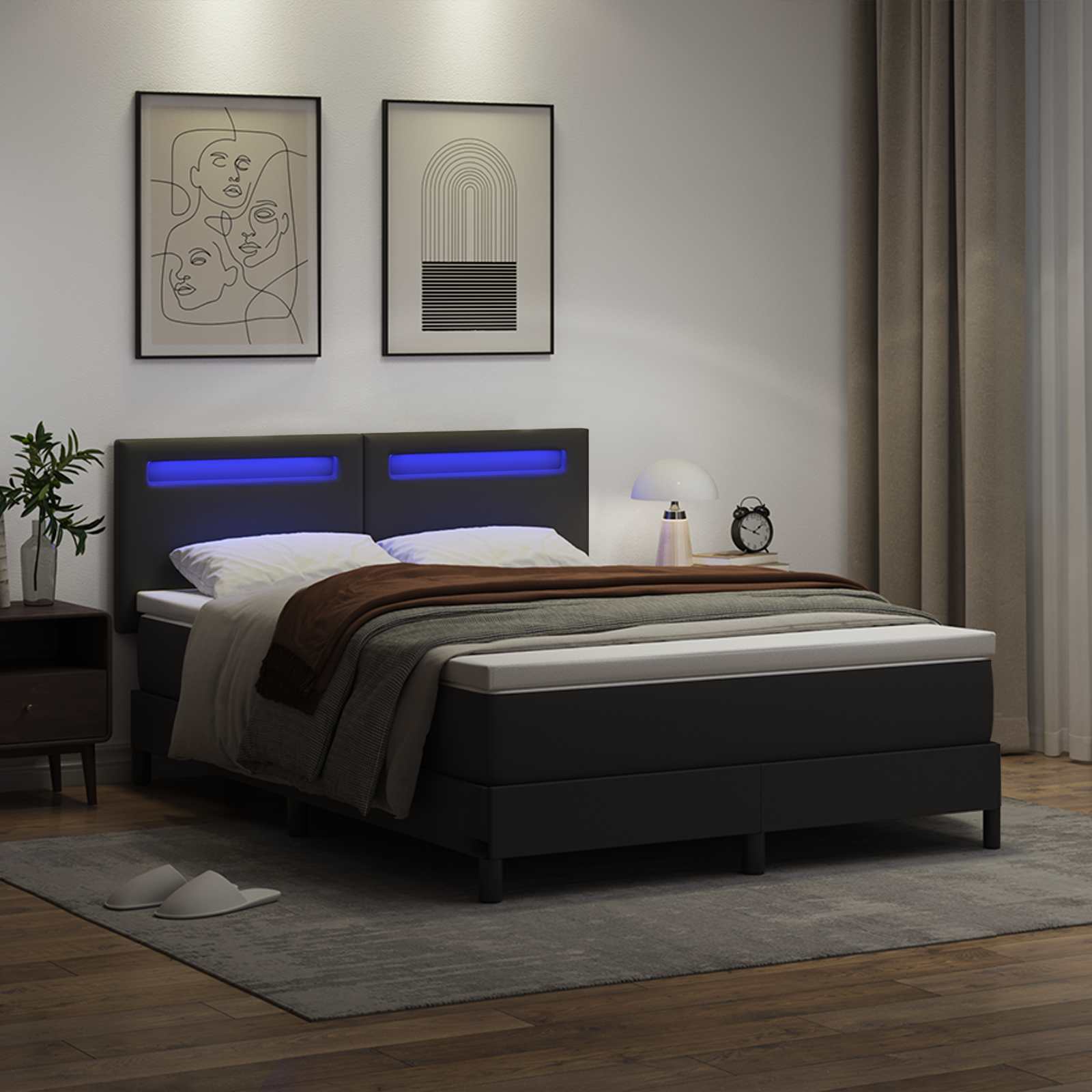Letto a molle con materasso Nero 140 x 190 cm Pelle sintetica | homemem39