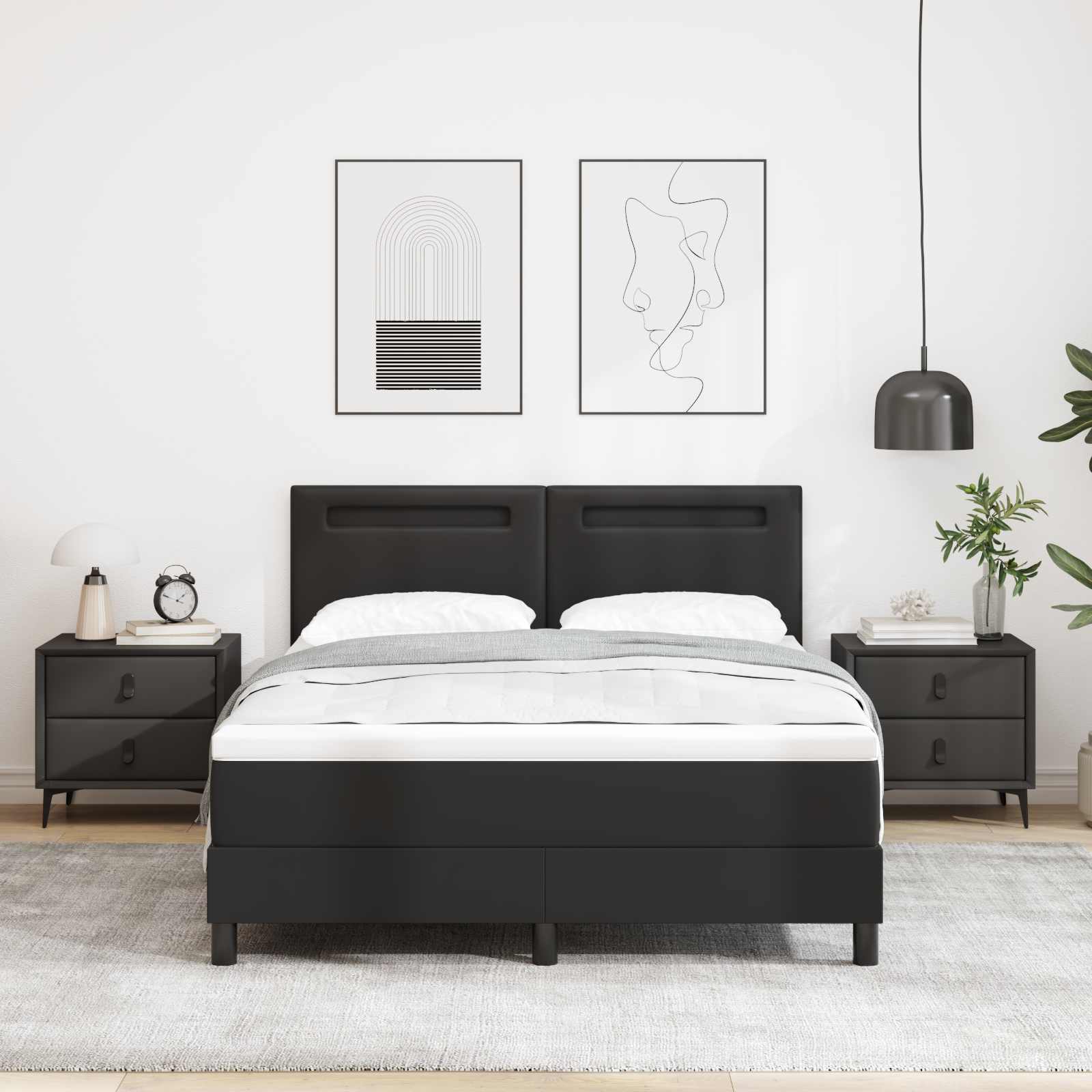 Letto a molle con materasso Nero 140 x 190 cm Pelle sintetica | homemem39