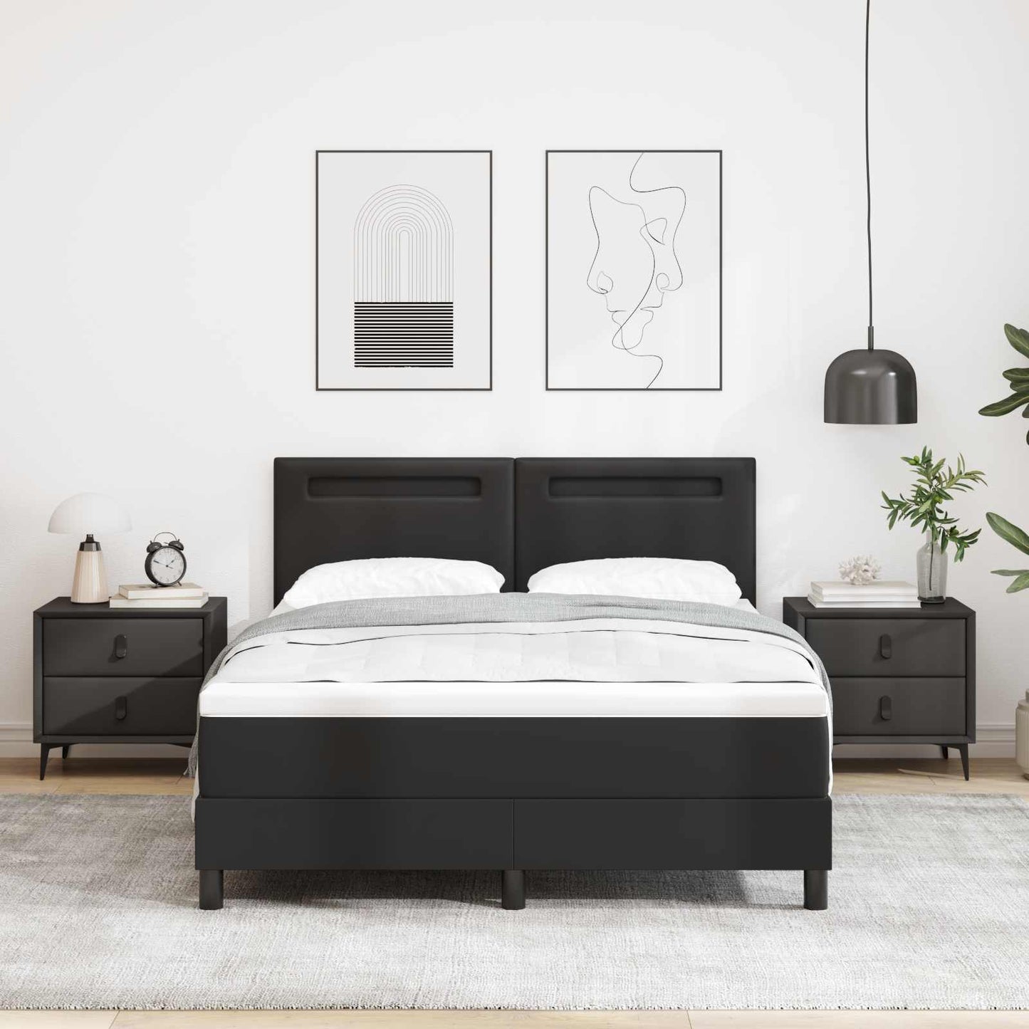 Letto a molle con materasso Nero 140 x 200 cm Pelle sintetica | homemem39