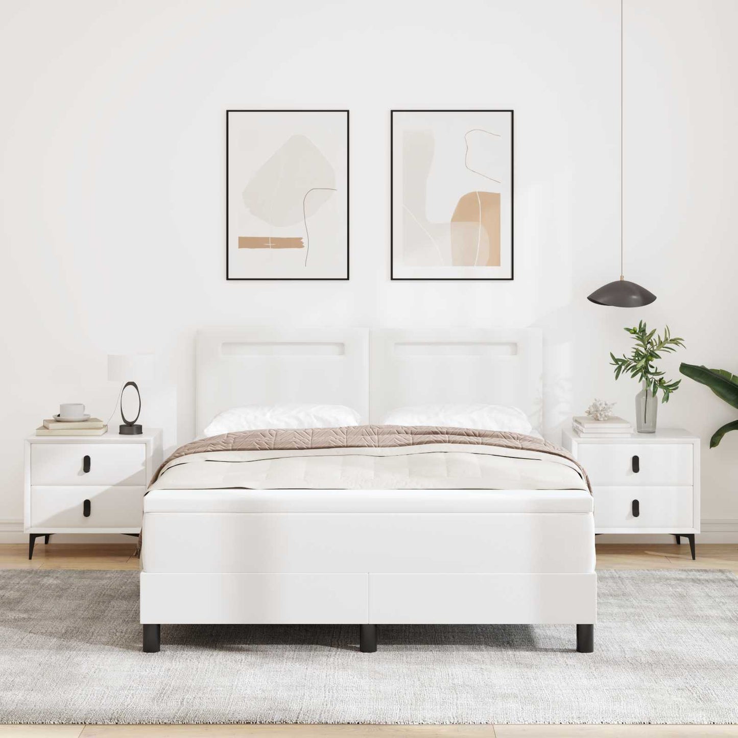 Letto a molle con materasso Bianco 160 x 200 cm Pelle sintetica | homemem39