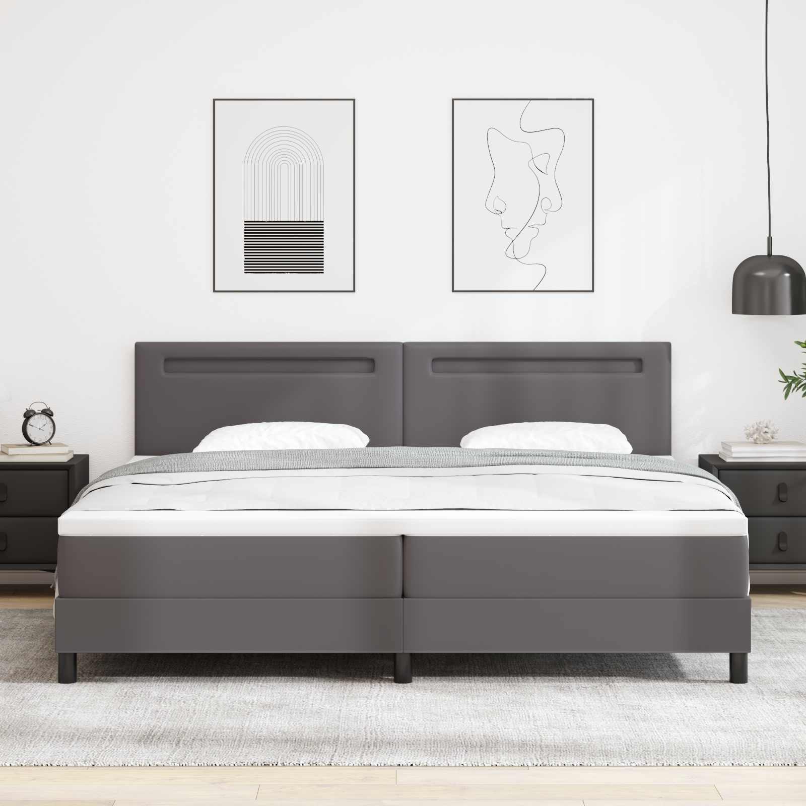 Letto a molle con materasso Grigio 200 x 200 cm Pelle sintetica | homemem39