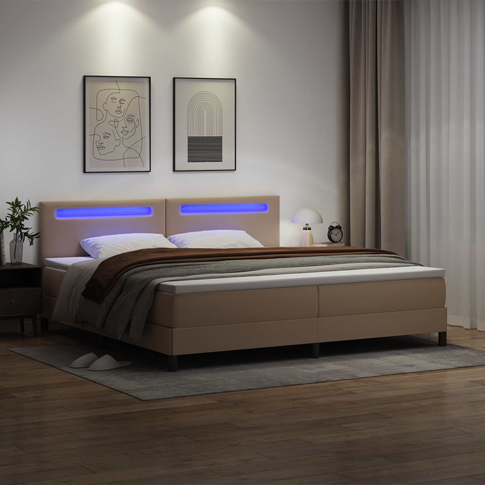 Letto a molle con led Cappuccino 200 x 200 cm Pelle sintetica | homemem39